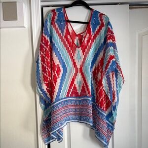 Club Monaco beach Colorful Geometric Poncho Top